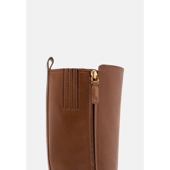 Lauren Ralph Lauren Blayke Burnished Leather Tall Boot Deep Saddle Tan Size 5B - Picture 4 of 6